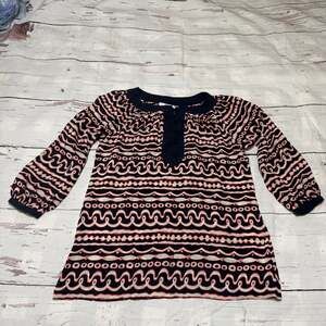 Vineyard Vines 100% Silk Blouse Navy Pink Abstract Print Size S